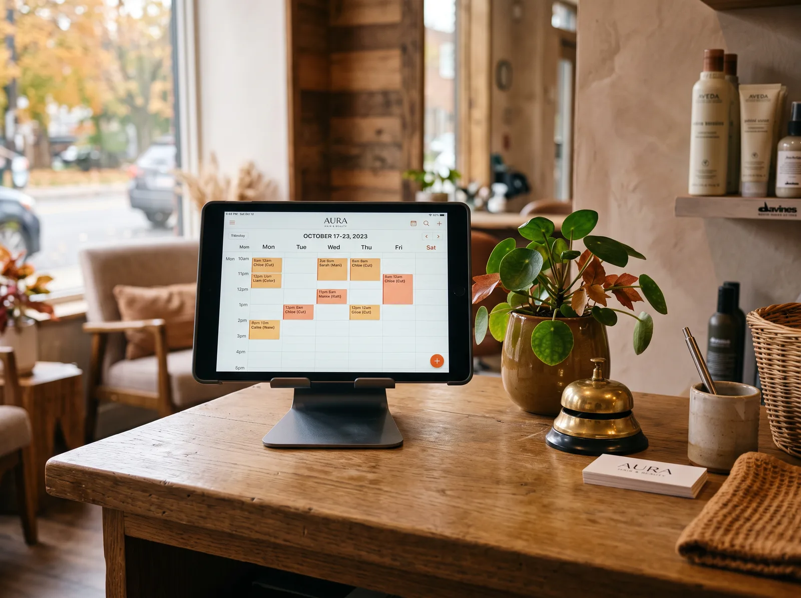 Tablet met een afsprakenagenda op een balie